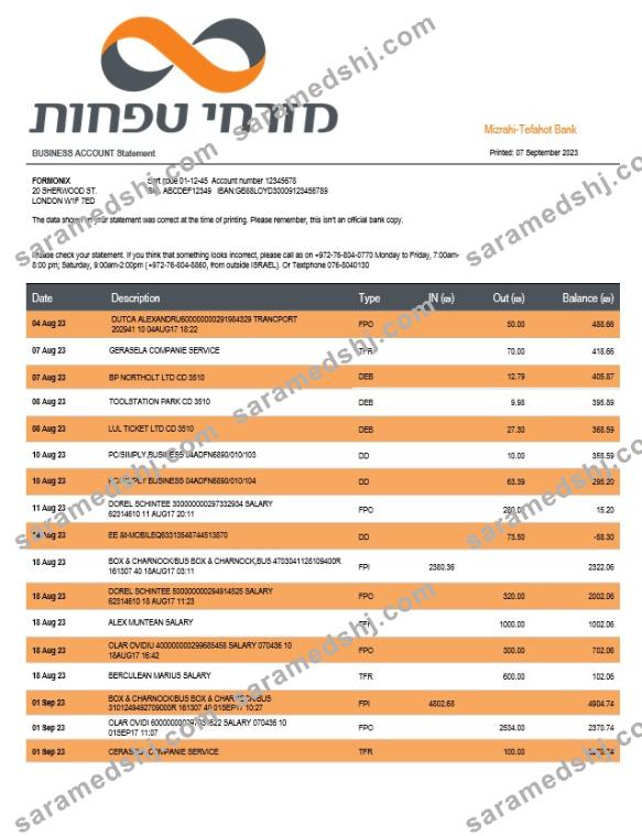 Mizrahi-Tefahot Bank organization statement Word and PDF template